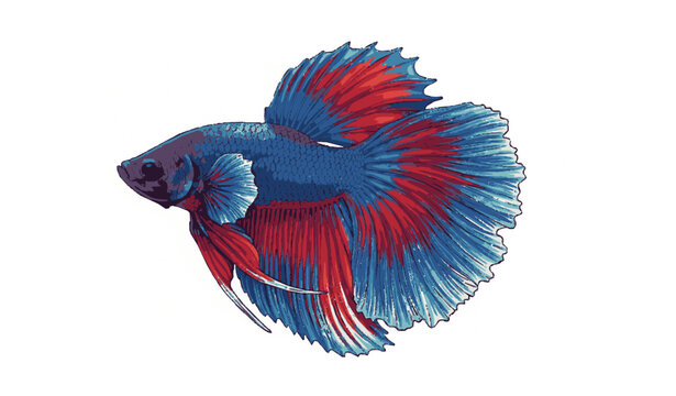 Colorful Betta splendens rosetail halfmoon fighting fish detailed vector isolated on white background