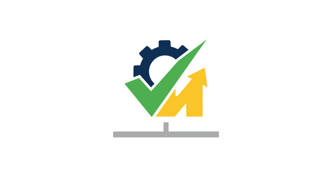 Green Check Mark Gear Icon Graph.