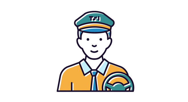 Smiling cartoon delivery man with hat.