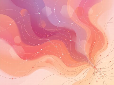 Abstract Illustration of Digital Network and Data Flow with Warm Gradient Waves