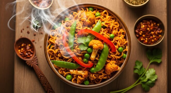 Spicy hakka noodles a flavorful stir fry with vibrant vegetables and steaming aromas