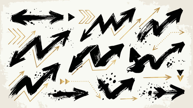Bold and thick grunge straight and zigzag arrows