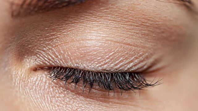 Close up look at a blue female human eye with detailed pupil and cornea structure in natural light