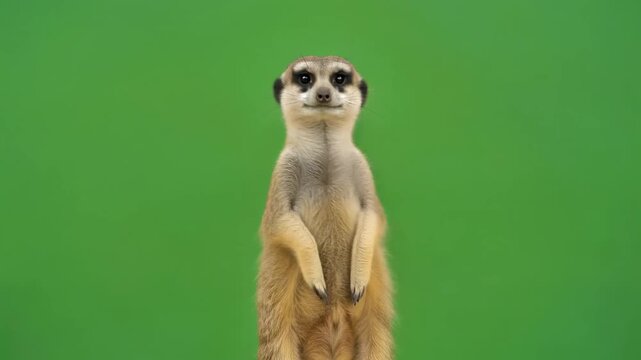 Meerkat Stand Upright Pose Dance in Endless Chroma Green Environment for Educational or Entertaining Use