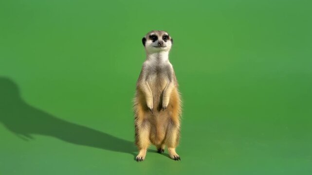Meerkat Displays Calm Movement Rotating Gently on Green Screen Background for Animal Content