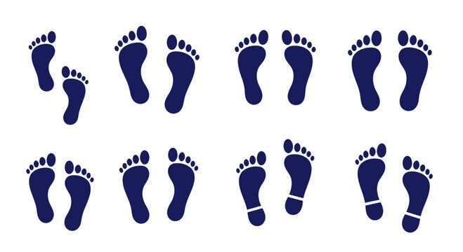 Set of blue footprints icons isolated on white background