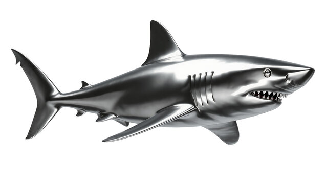 Metallic gray Great White Shark Sculpture Side View