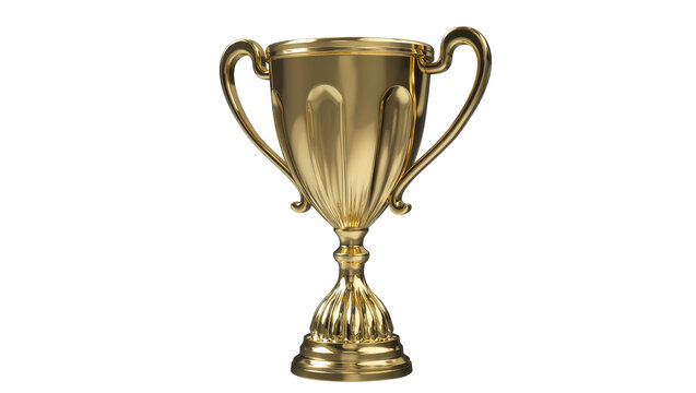 Gleaming golden trophy with ornate handles and pedestal base