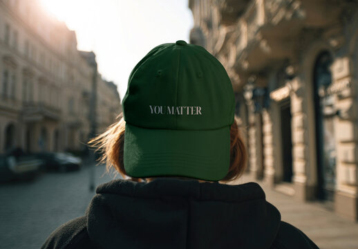 Green Cap Mockup With Motivational Message PSD