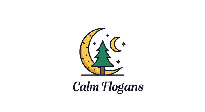 Calm slogans logo with crescent moon.