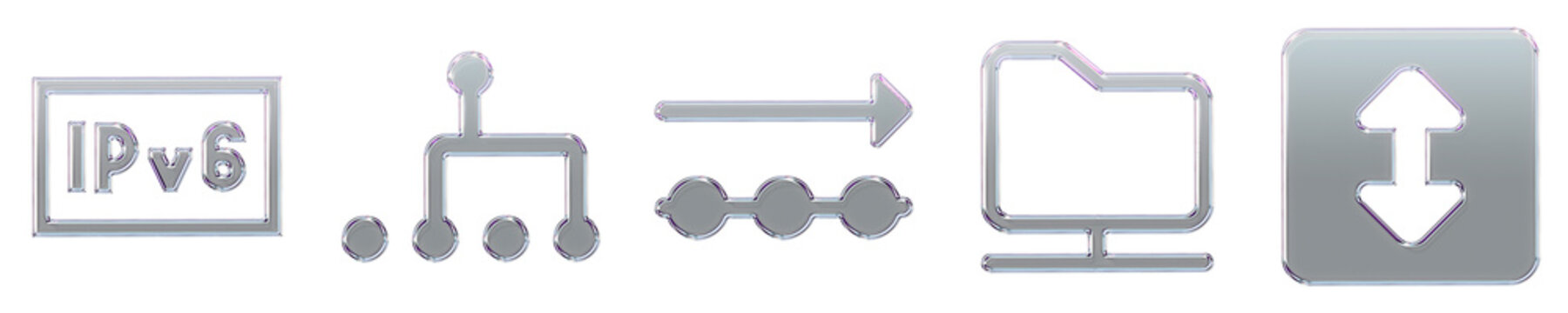 3D plastic icon set - ipv, multicast, outgoing data, shared folder, and torrent. Data exchange icon collection and design. 3D illustration on transparent background.