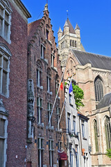 Obraz premium Bruges, case, strade e canali nella città delle Fiandre, Belgio