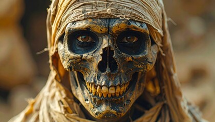 Fototapeta premium Scary tribal vector art illustration of a human skull head with wings featuring horror eyes and black skeleton bone symbols for a death themed Halloween tattoo