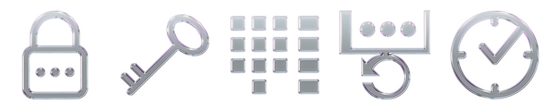 Isolated 3D hologram password, password, pincode keyboard, re enter pincode, and realtime protection icons with orange red gradient. Cybersecurity digital protection and data.