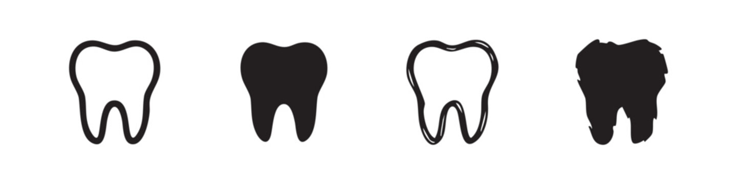 Tooth icons in clean and distressed hand-drawn styles