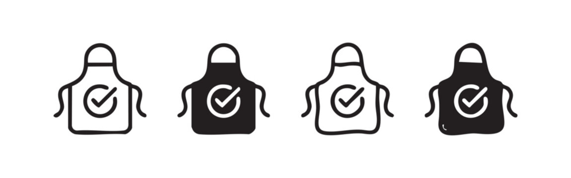 Set of four apron icons in line art and silhouette styles
