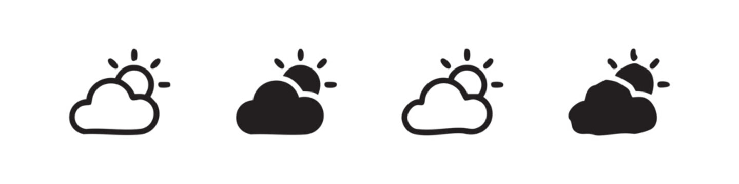 Set of Partly Cloudy Weather Icons showing Sun Behind a Cloud