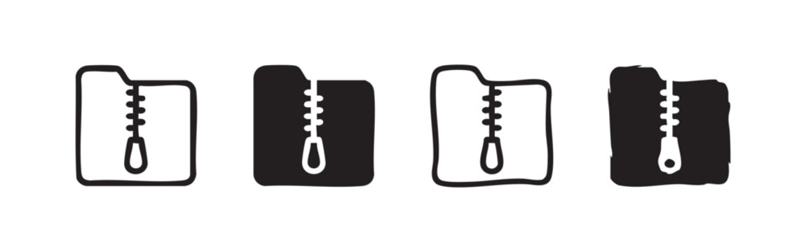 Set of Zip Compressed Folder Icons for Data Storage and Archiving