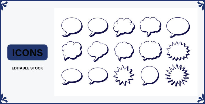 Collection of various speech bubbles and thought clouds for comics and conversations  editable stock icons