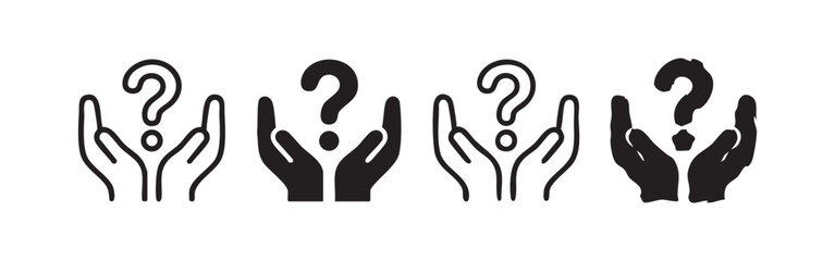 Obraz premium Four variations of hands holding a question mark icon