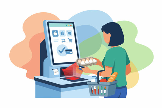 Modern Self Service Kiosk Grocery Shopping Illustration