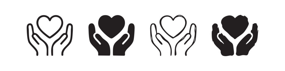 Fototapeta premium Hands Holding Heart Charity and Love Icon Set Variations