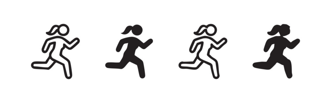 Running Woman Fitness Icon Set in Various Drawing Styles
