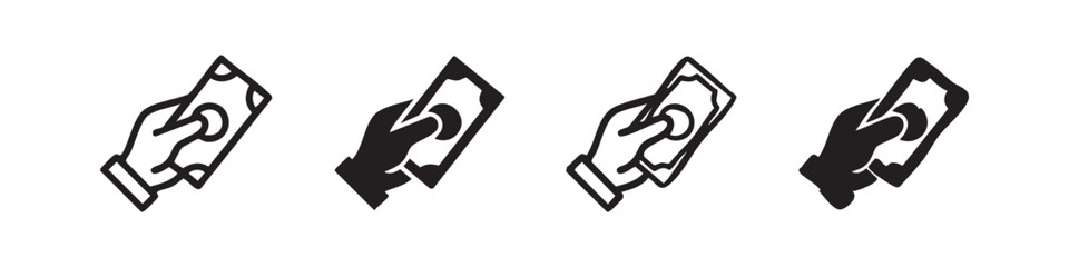 Hand holding money icon set, outline and filled versions © liubomir118809