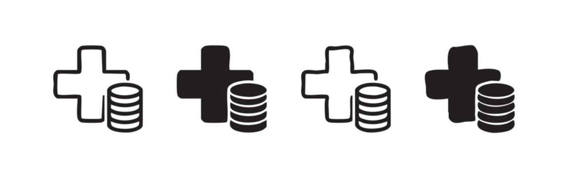 Medical cross and coins icons: healthcare finance, insurance, cost
