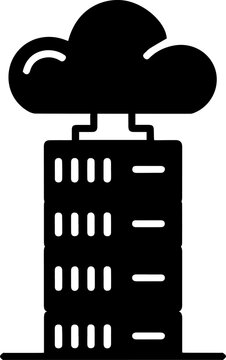 Cloud Computing Data Center Server Rack and Cloud Storage Glyph Vector Icon