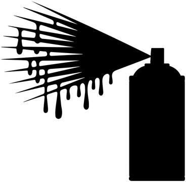 Black Spray Paint Can Silhouette with Dripping Paint Mist Vector Illustration on White Background