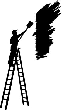 Silhouette of a Professional Painter on a Ladder Painting a Wall Home Renovation Concept Vector Illustration