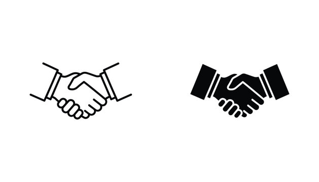 Professional handshake icon in outline and solid black style for business agreement and partnership