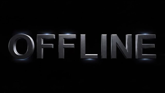 Metallic 3D Text 'OFFLINE' Glows with Light Effects on Dark Background Animation Loop