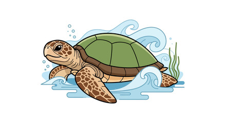 Sea turtle swimming in ocean water. © sugi