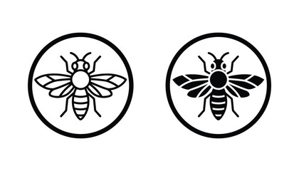 Honey bee insect icon set inside circle frame as outline and solid black silhouette vector design for nature and organic brand logos isolated on white background © Lucid