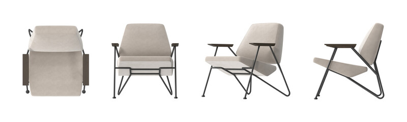 Modern accent chair with minimalist metal frame and upholstered seat and back