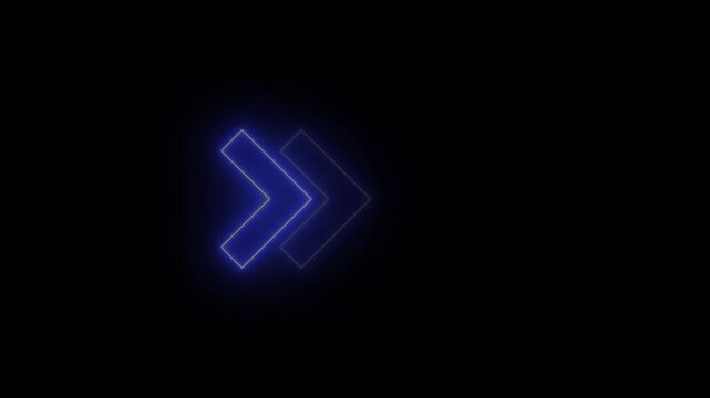 Glowing neon light animated traffic directional arrows sign. Right arrow for road direction. Right arrow pointer icon. 4k neon arrow
