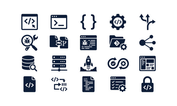 Collection of coding and programming icons.