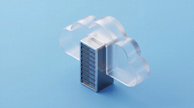 Cloud Migration | Server Rack and Frosted Glass Cloud | Isometric 3D Render