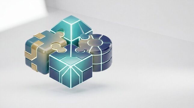 API Integration | Interlocking Geometric Shapes | Isometric 3D Render