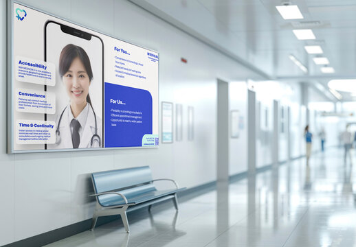 Healthcare Advertisement Billboard Mockup In Hospital Corridor PSD