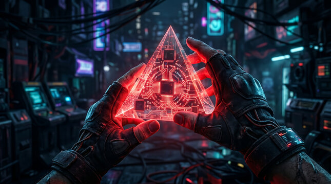 Neon lit futuristic cityscape with a towering glowing structure at its center
