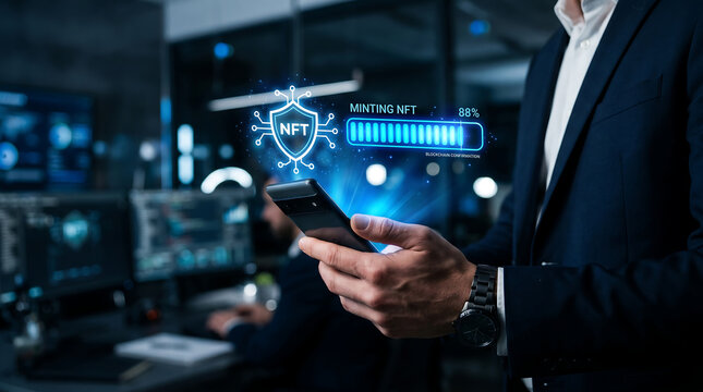 Futuristic technology interface a businessman interacts with a holographic drone display