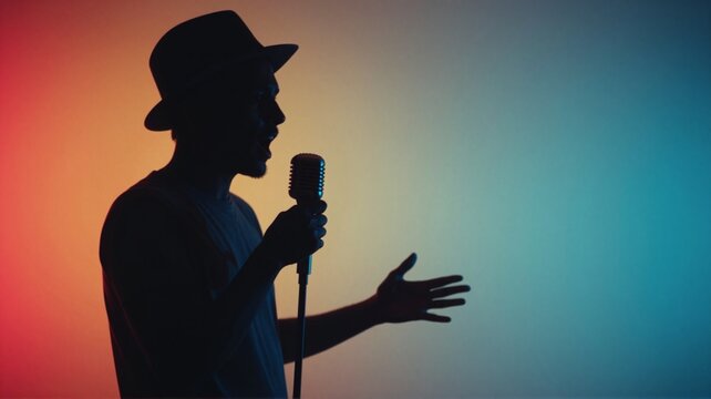 Man singing with microphone on stage