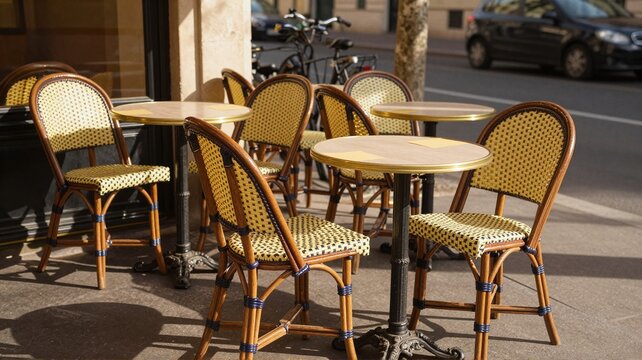 Chairs and tables sitting outside sidewalk cafe