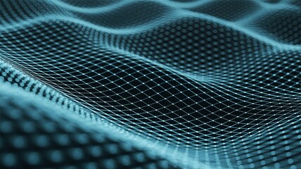 Obraz premium Abstract blue wireframe wave 3d network mesh for technology background