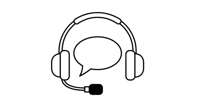 Headset featuring a speech bubble icon represents professional customer support services and communication solutions for businesses operating in a global marketplace that demands high quality.