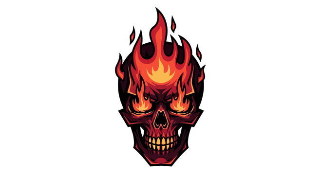 Flaming Skull Illustration with Teeth.