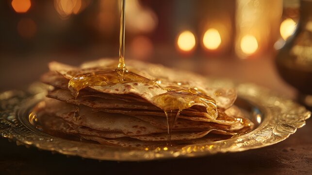 Golden Maharashtrian Puran Poli Flatbreads Drenched in Ghee Festive Indian Dessert Food Photography